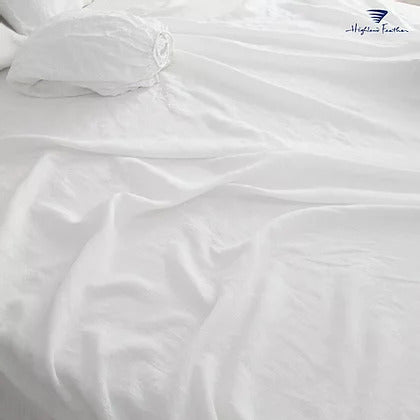 Highland Feather French Linen Bedding - White Sheet Set