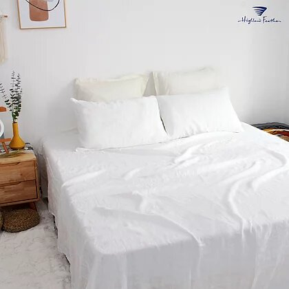 Highland Feather French Linen Bedding - White Sheet Set