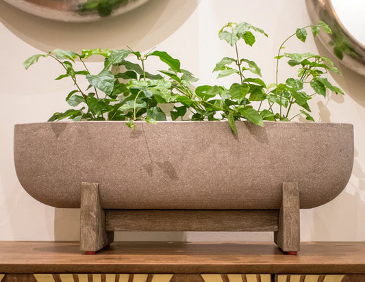 LH Imports Patio Oval Standing Pot - Brown Stone